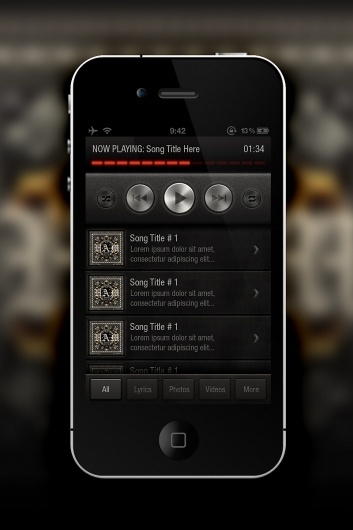 Music App - Mobile Interface - Creattica #music #iphone #metal #leather