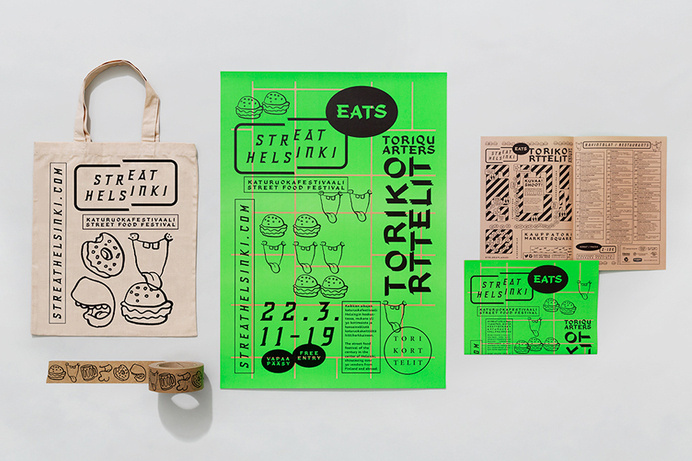 Tote bag, poster and guide design for Streat Helsinki by Kokomo & Moi #bag #tape #handdrawn #handset #sign #neon #display #painter #illustration #poster #type #postcard #hand #brochure #typography