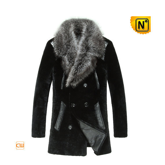 Mens Black Shearling Fur Coat CW868007 #fur #black #coat