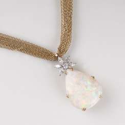 Opal and diamond pendant with chain