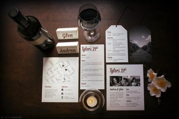 Tyler Watkins 21st Design #invite #design #graphic #wine #map #tag #vineyard #typography