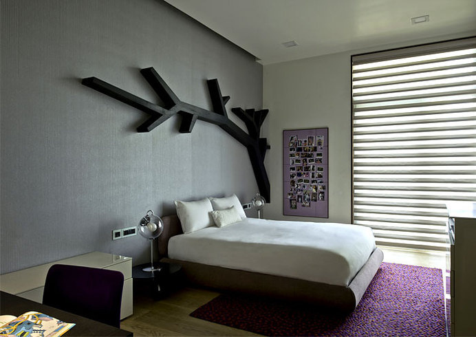Sophisticated Indian Apartment with Woven Staircase bedroom #interior #bedroom #design