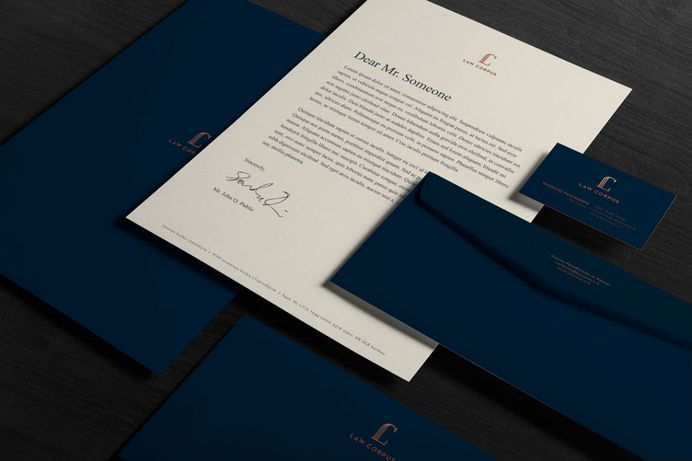 Logo Design and Corporate Identity for Lawyer Company. Designed by ELEGANTE PRESS