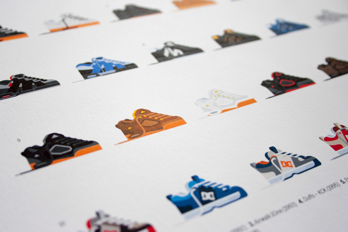 Skate Shoes of the 90s Print by Nathan Manire #flat #shoes #classics #collection #print #design #color #icons #skateboarding #retro #theme #nostalgia #illustration #90s #simple #series #streetwear #vintage #fashion #pixels
