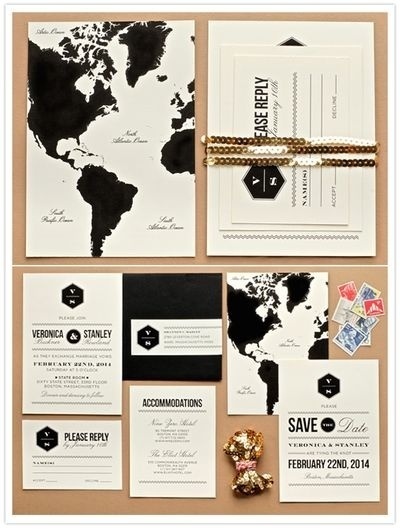 Travel wedding invite #map #black and white #travel #wedding #invite