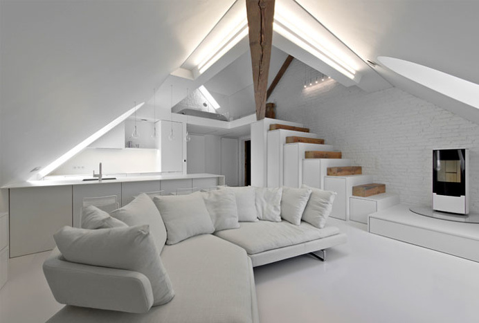 Softdecor Created Well Balanced Mezzanine Apartment in White - InteriorZine