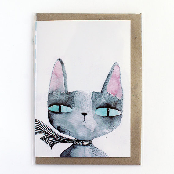 Greeting card Cat's eyes van lukaluka op Etsy #card #illustration #etsy #cat