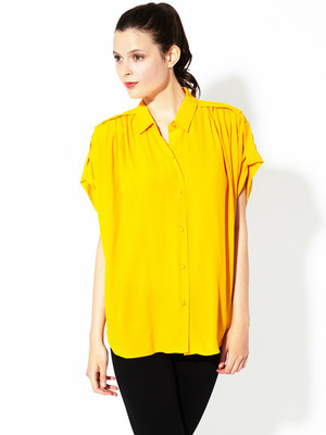 Diane von Furstenberg Karin Pleated Crepe Blouse #blouse #yellow