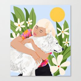 All You Need Is Love And A Dog #illustration #pets Canvas Print #animal #digitalpainting #women #drawing #fineart #canvas