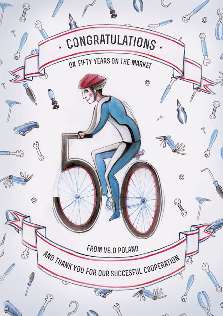 Graphic from Velo for Park Tool - by Magic Suitcase #wheels #thanks #fifty #bicycle #you #cyclist #congratulations #illustration #number #stools #bike #thank #blue #watercolor #anniversary #cooperation