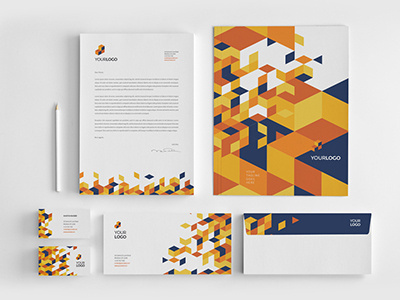 Square Orange Pattern Stationery. Download here: http://graphicriver.net/item/square-orange-pattern-stationery/8137984?ref=abradesign #modern #orange #minimal #stationery #template