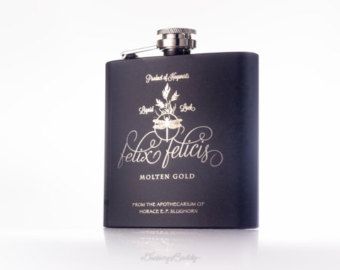 Felix Felicis Potion, inspired by Harry Potter - Black Matte 6oz Engraved Hip Flask