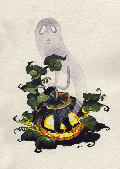 alliebirdseed: Inktober day14 - Punkin ghost! #ghost #halloween #pumpkin #supernatural #spectre #illustration #spooky #ghoul