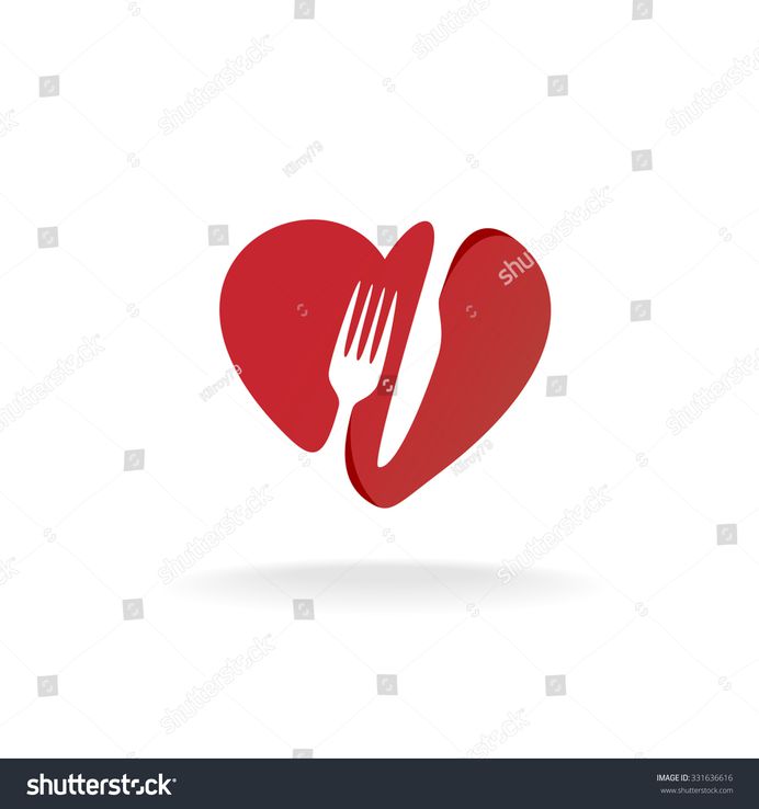 Fork and knife with heart shape lovely food logo. Cutlery sign.