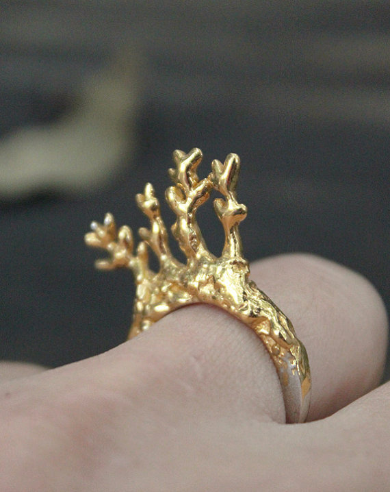 Twigs in a ring Sterling silver ring with 24K gold by ikcha #ring