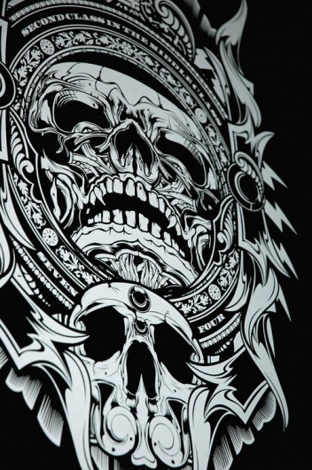 2nd Class Print on the Behance Network #white #smith #joshua #black #illustration #skull
