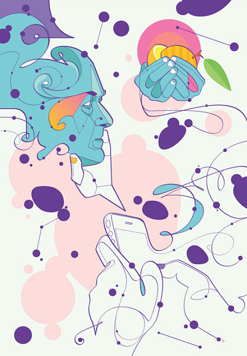 As duas metades da laranja separadas por uma mensagem de texto #illustration #rubenslp #colors #lines #vector