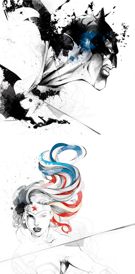 Illustrations by David Despau #watercolors #wonderwoman #batman #illustration #art #pen #fashion #usa