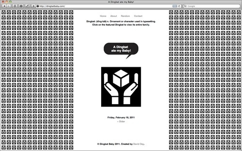 A Dingbat ate my Baby! website. David Day Design #op #white #pattern #black #website #dingbats #com #art #and #dingbatbaby #typography