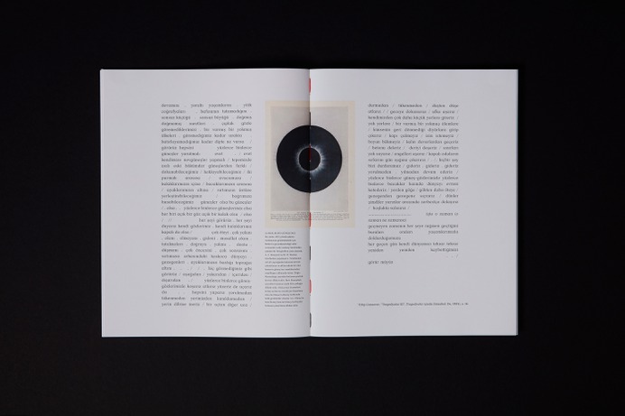 A Halo of Blackness Upon Our Heads brings together works Ahmet Doğu İpek has produced with various mediums between 2020–2022 in the context of this exhibition. Stemming from natural phenomena such as sandstorms, volcanic eruptions, landslides and sun eclipses; the paintings, drawings, installations and video works gathered here interpret by way of abstraction awe-inspiring events that excede human scale and are endowed with the capacity to dazzle or appal us.