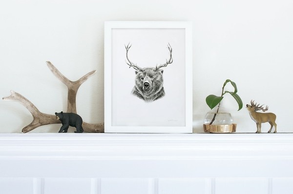 The Reinbear, illustration by Cecilia Hedin #interior #deer #ink #white #woodland #drawing #black #hybrid #illustration #and #bear #animal