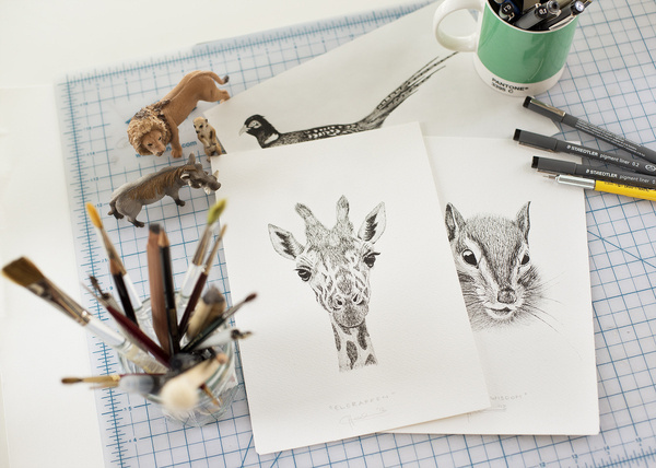 workspace - ceciliahedin.com #workspace #giraffe #illustration #desk #animals #drawing