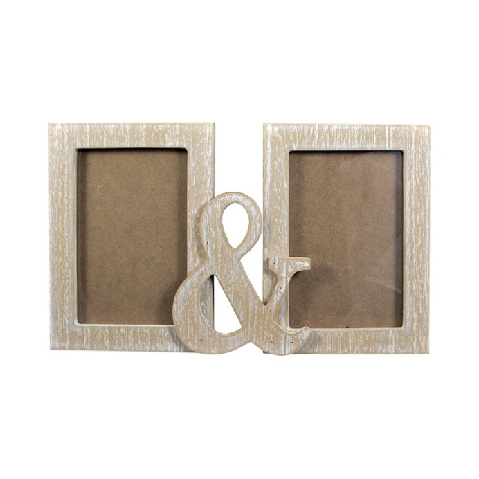 White Wash Double "&" Photo Frame, 30cm x 18cm, Set of 2