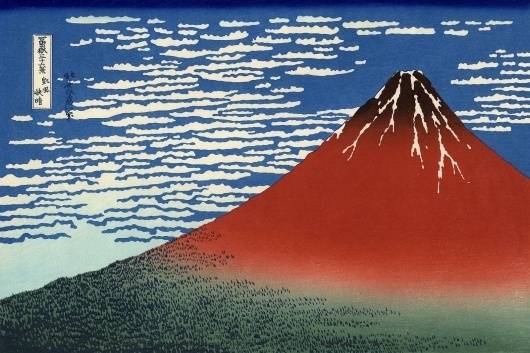 Hokusai - Red Southern Wind on Mt Fuji on a Clear Morning #red #print #design #graphic #japanese #illustration #hokusai #woodblock #blue