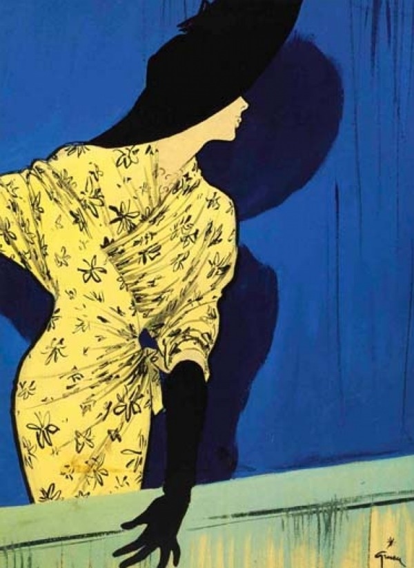 rene gruau #rene #yellow #gruau #illustration #vintage #fashion #blue
