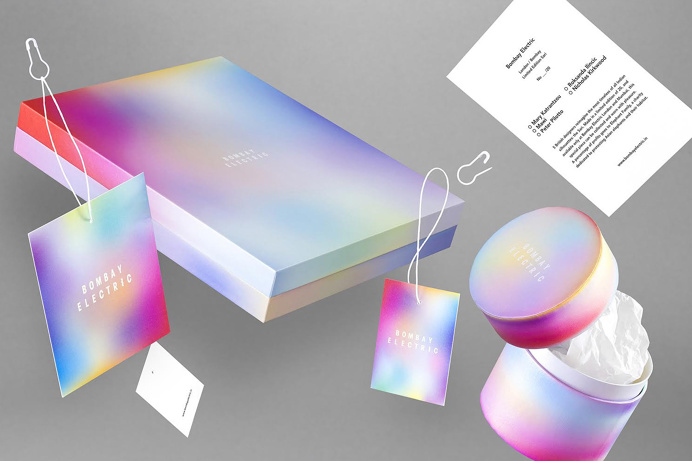 bombay electric colorful packaging color fade branding visual corporate identity fashion box minimal luxury deluxe design inspiration by des