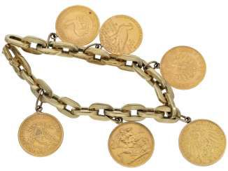Bracelet: gold coin bracelet with different gold coins, vintage handmade