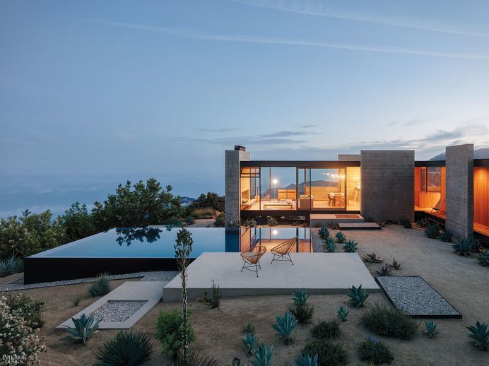 Outdoor, Concrete Patio, Porch, Deck, Small Patio, Porch, Deck, Infinity Pools, Tubs, Shower, and Side Yard Take Your Next Vacation in a Midcentury Home in the Santa Monica Mountains - Photo 2 of 7 -