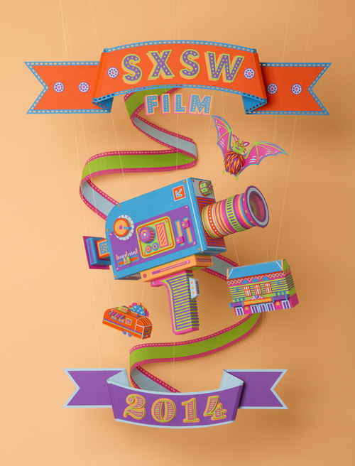 Official SXSW Film Festival Poster By Zim and Zou #festival #design #graphic #sxsw #craft #poster #film #papercraft