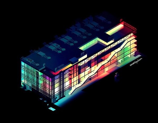 Aswad Theory #aerial #lights #top #romaintrystram #bulidings #illustration #80s #neon