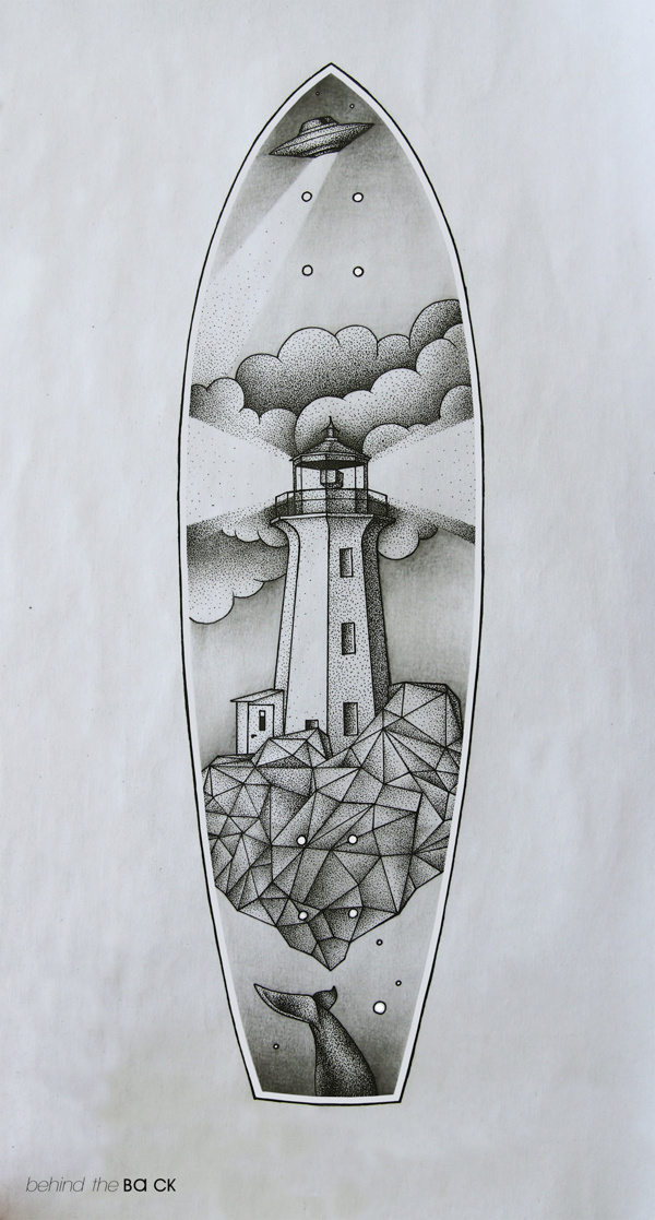 Behind the back #geometry #clouds #dots #lighthouse #chinese #ufo #longboard #ba ck
