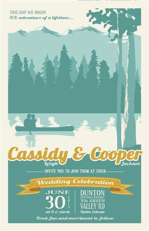 Mountain wedding invite with canoe #wedding