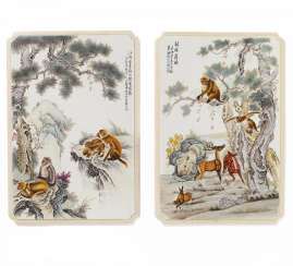 Pair of large plates with monkeys and deer #porcelain