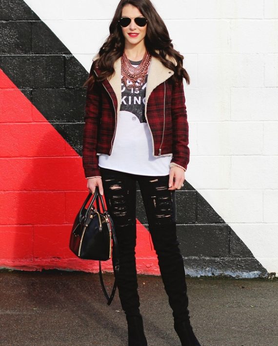 Streetwear Flannel Jacket With Fur Collar (3)