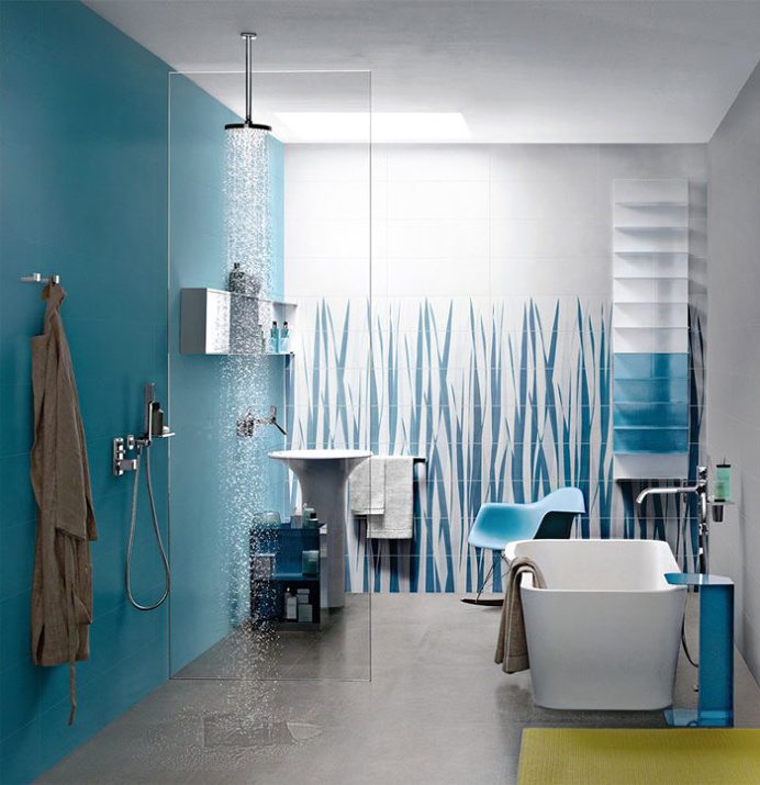 Great Colour Trend in Bathroom Wallcovering - #bath, #interior, #decor, #wallcoverings, #walls, #walldecor