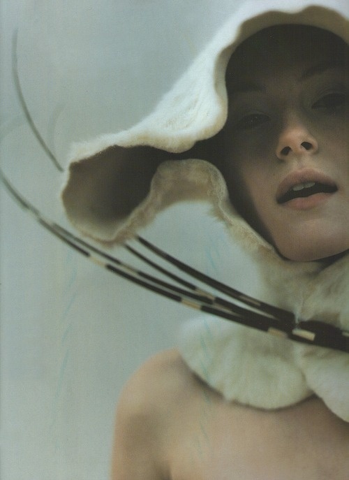Cream fur and quill hat by Philip Treacy shot by Francois Rotger for The Face (Sep 97). #fashion #editorial #art