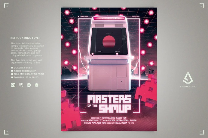 Video Games Flyer SHMUP Retro Gaming

