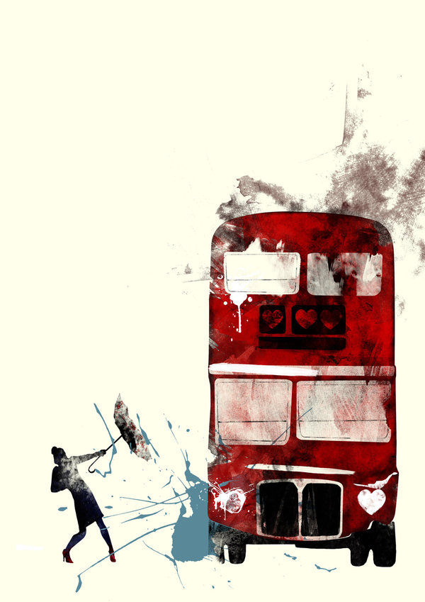 London Bus Graphic Print #bus #london #print #illustration #rain #poster #watercolour