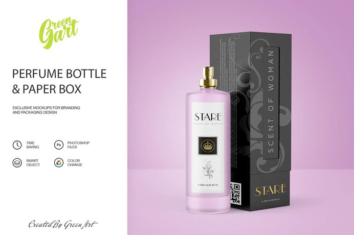 Perfume Bottle & Paper Box Mockup