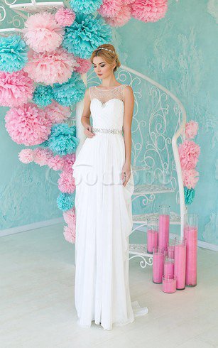 Robe de mariée facile nature avec sans manches avec perle encolure ronde