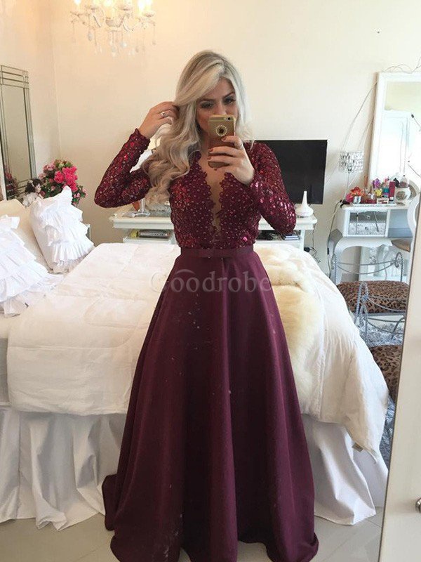 Robe de bal naturel jusqu'au sol col u profond en satin de princesse