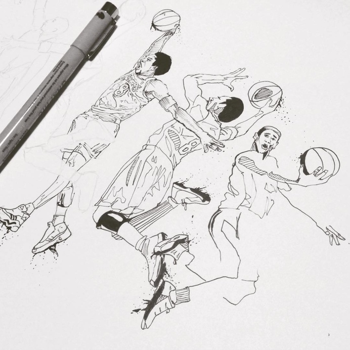 Kobe Bryant - Pen & Ink WIP by Timothy McAuliffe. Gold Van™