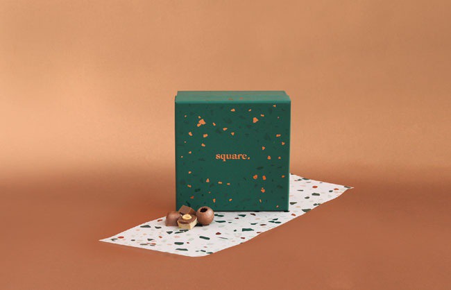 Square Chocolate Packaging Design - Mindsparkle Mag Premium handmade chocolate based in Dubai. The brand design highlight the luxury and sophistication of the product. #logo #identity #branding #design #color #photography #graphic #design #gallery #blog #project #mindsparkle #mag #beautiful #portfolio #designer