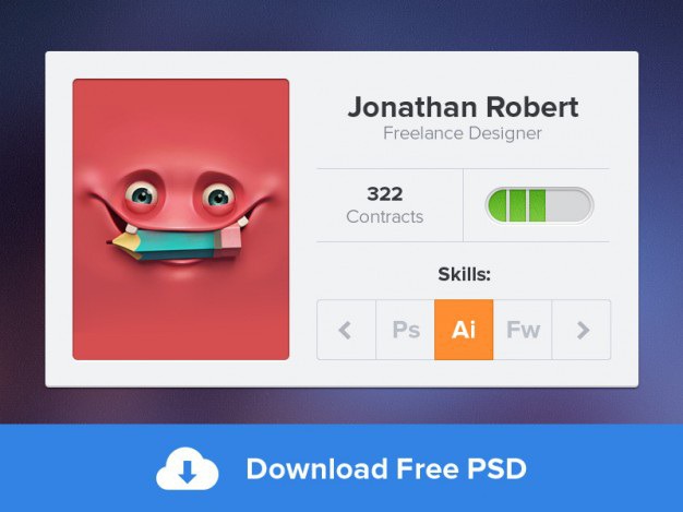 Frog avatar business card interface design Free Psd. See more inspiration related to Business card, Business, Card, Design, Space, Avatar, Job, Psd, Display, Blog, Frog, Material, Interface, Personal, Skill, Horizontal, Interface design and Candidates on Freepik.