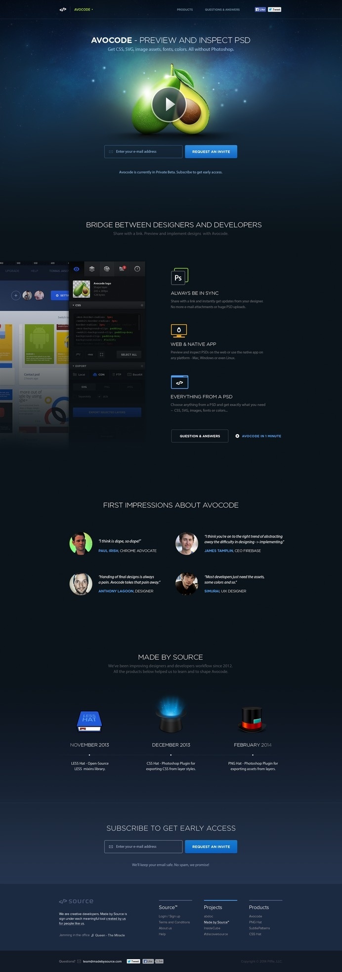 Avocode - Preview and inspect PSD by David Stefanides #web design #web site #product site #landing page #sign up page