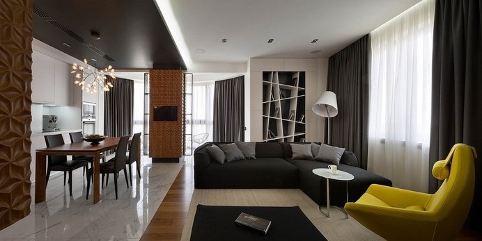 Intriguing Array of Textures Displayed by Graphite Penthouse in Kiev Read more: http://freshome.com/2014/11/11/intriguing-array-of-textures #modern #design #penthouse #apartment #kiev